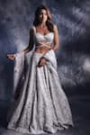 Buy_Varun Chakkilam_Grey Silk Organza Embroidered Glass Beads Moonlight Bridal Lehenga Set _at_Aza_Fashions