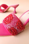 Tic Tac Toe Footwear_Pink Embroidered Bead Strap Block Heels _Online_at_Aza_Fashions