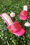 Buy_Tic Tac Toe Footwear_Pink Embroidered Bead Strap Block Heels _Online_at_Aza_Fashions