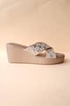 Tic Tac Toe Footwear_Gold Embroidered Cross Strap Wedges _Online_at_Aza_Fashions