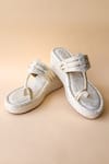 Buy_Tic Tac Toe Footwear_White Textured Kolhapuri Flatforms _at_Aza_Fashions