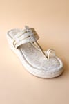 Tic Tac Toe Footwear_White Textured Kolhapuri Flatforms _Online_at_Aza_Fashions