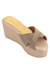 Shop_Tic Tac Toe Footwear_Grey Embellished Shimmer Strap Cross Wedges _at_Aza_Fashions