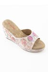 Buy_Tic Tac Toe Footwear_Pink Embroidery Flower Wedges _at_Aza_Fashions