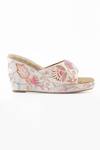 Shop_Tic Tac Toe Footwear_Pink Embroidery Flower Wedges _at_Aza_Fashions