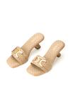 Buy_Tic Tac Toe Footwear_Beige Checkered Pattern Block Heels _at_Aza_Fashions