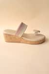 Tic Tac Toe Footwear_Beige Embellished Stone Angootha Wedges _Online_at_Aza_Fashions