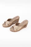 Buy_Tic Tac Toe Footwear_Beige Embroidery Pearl Cut Heel Wedges _at_Aza_Fashions