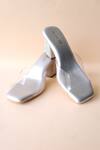 Buy_Tic Tac Toe Footwear_Silver Diamond Studded Block Heels_at_Aza_Fashions