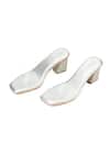 Shop_Tic Tac Toe Footwear_Silver Diamond Studded Block Heels_at_Aza_Fashions