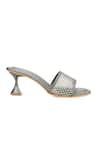 Tic Tac Toe Footwear_Grey Embellished Diamond Strap Studded Block Heels _Online_at_Aza_Fashions