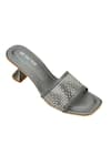 Shop_Tic Tac Toe Footwear_Grey Embellished Diamond Strap Studded Block Heels _at_Aza_Fashions