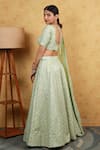 Shop_Kohsh_Green Lehenga And Blouse Silk Embroidered Thread V-neck Set  _at_Aza_Fashions