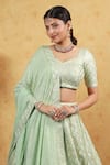 Kohsh_Green Lehenga And Blouse Silk Embroidered Thread V-neck Set  _Online_at_Aza_Fashions