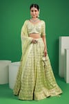 Buy_Kohsh_Yellow Georgette Embroidered Thread V-neck Floral Sequin Lehenga Set  _at_Aza_Fashions