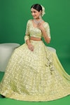 Kohsh_Yellow Georgette Embroidered Thread V-neck Floral Sequin Lehenga Set  _Online_at_Aza_Fashions