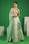 Shop_Kohsh_Green Georgette Embroidered Thread Mirrorwork Embellished Lehenga Set  _Online_at_Aza_Fashions