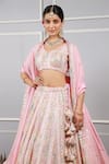 Kohsh_Pink Georgette Embroidered Stripe Mirrorwork Embellished Lehenga Set  _Online_at_Aza_Fashions