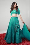 Buy_Kohsh_Green Georgette Embroidered Resham V-neck Floral Vine Lehenga Set  _at_Aza_Fashions