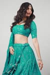 Kohsh_Green Georgette Embroidered Resham V-neck Floral Vine Lehenga Set  _Online_at_Aza_Fashions