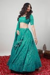 Buy_Kohsh_Green Georgette Embroidered Resham V-neck Floral Vine Lehenga Set  _Online_at_Aza_Fashions