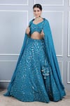 Buy_Kohsh_Blue Georgette Embroidered Resham V-neck Foliage Lehenga Set  _at_Aza_Fashions