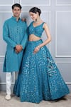 Shop_Kohsh_Blue Georgette Embroidered Resham V-neck Foliage Lehenga Set  _Online_at_Aza_Fashions