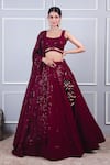 Buy_Kohsh_Wine Lehenga And Blouse Georgette Embroidered Sequin Square Wave Set  _at_Aza_Fashions