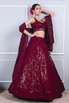 Shop_Kohsh_Wine Lehenga And Blouse Georgette Embroidered Sequin Square Wave Set  _Online_at_Aza_Fashions