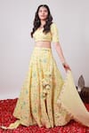 Buy_Kohsh_Yellow Georgette Embroidered Sequin V-neck Blossom Lehenga Set  _at_Aza_Fashions