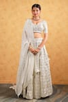 Buy_Kohsh_White Georgette Embroidered Sequin V-neck Blossom Lehenga Set  _at_Aza_Fashions