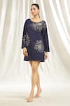 Buy_Shivani Awasty_Blue Crepe Embroidery Crystal Round Starburst Dress _at_Aza_Fashions