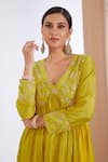 Buy_Neha Khullar_Yellow Chanderi Silk Embroidered Zari V Neck Floral Anarkali Pant Set  _Online_at_Aza_Fashions