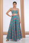 Neha Khullar_Blue Georgette Printed Floral Sweetheart Longline Cape Sharara Set  _Online_at_Aza_Fashions