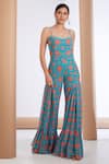 Buy_Neha Khullar_Blue Georgette Printed Floral Square Embellished Jumpsuit  _at_Aza_Fashions