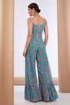 Shop_Neha Khullar_Blue Georgette Printed Floral Square Embellished Jumpsuit  _at_Aza_Fashions