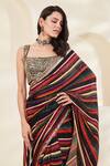 Shop_Basanti - Kapde Aur Koffee_Multi Color Georgette Sequins, Cut Work, Zari Stripe Print Saree With Blouse_at_Aza_Fashions