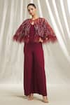 Buy_Shivani Awasty_Red Tulle Hand Embroidered Cut Dana Cape Sequin And Jumpsuit Set  _at_Aza_Fashions