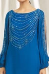 Shop_Shivani Awasty_Blue Georgette Embroidery Crystal Boat Neck Tunic _at_Aza_Fashions