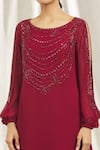 Shop_Shivani Awasty_Maroon Georgette Embroidered Crystal Round Tunic _at_Aza_Fashions