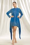 Buy_Shivani Awasty_Blue Georgette Embroidered Crystal Mandarin Collar Embellished Tunic  _at_Aza_Fashions