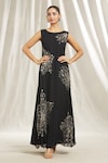 Buy_Shivani Awasty_Black Georgette Embroidered Crystal Round Starburst Embellished Dress _at_Aza_Fashions