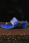 Miraki_Blue Cut Work, Chains Kolhapuri Block Heels _Online_at_Aza_Fashions