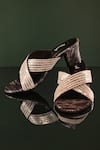 Miraki_Black Sequin And Thread & Embellished Strap Heels _at_Aza_Fashions