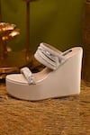 Miraki_White Thread Pearl And Sequin Embroidered Wedges_Online_at_Aza_Fashions
