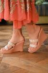 Buy_Miraki_Peach Crystal And Beads Embroidered Wedges _at_Aza_Fashions