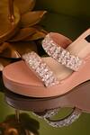 Miraki_Peach Crystal And Beads Embroidered Wedges _Online_at_Aza_Fashions
