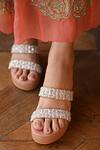 Miraki_Peach Crystal And Beads Embroidered Wedges _at_Aza_Fashions