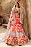 Buy_Annus Creation_Orange Silk Embroidered Cutdana Square 3d Tassel Bridal Lehenga Set _at_Aza_Fashions