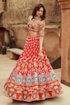 Buy_Annus Creation_Orange Silk Embroidered Cutdana Square 3d Tassel Bridal Lehenga Set _Online_at_Aza_Fashions